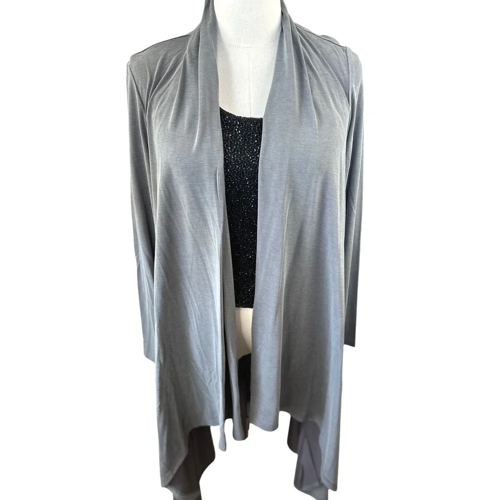 Lanston NWT SZ MED Gray Waterfall‎ Drape Long Sleeve Cardigan Open Front Lightwt